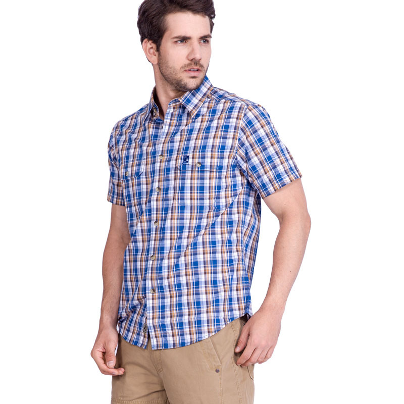 圣弗莱sevlae男式格子衬衫男士商务休闲翻领棉短男装9322947212