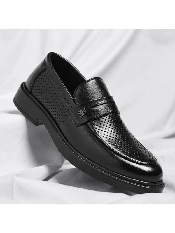 皮鞋男乐福鞋新款夏季商务镂空休闲一脚蹬英伦风韩版男鞋SJ