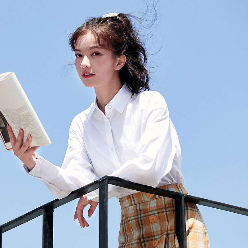 【满198减100预估价：71】森马衬衫女白色春款2021新时尚长袖衬衣设计感寸衫白上衣小众外套
