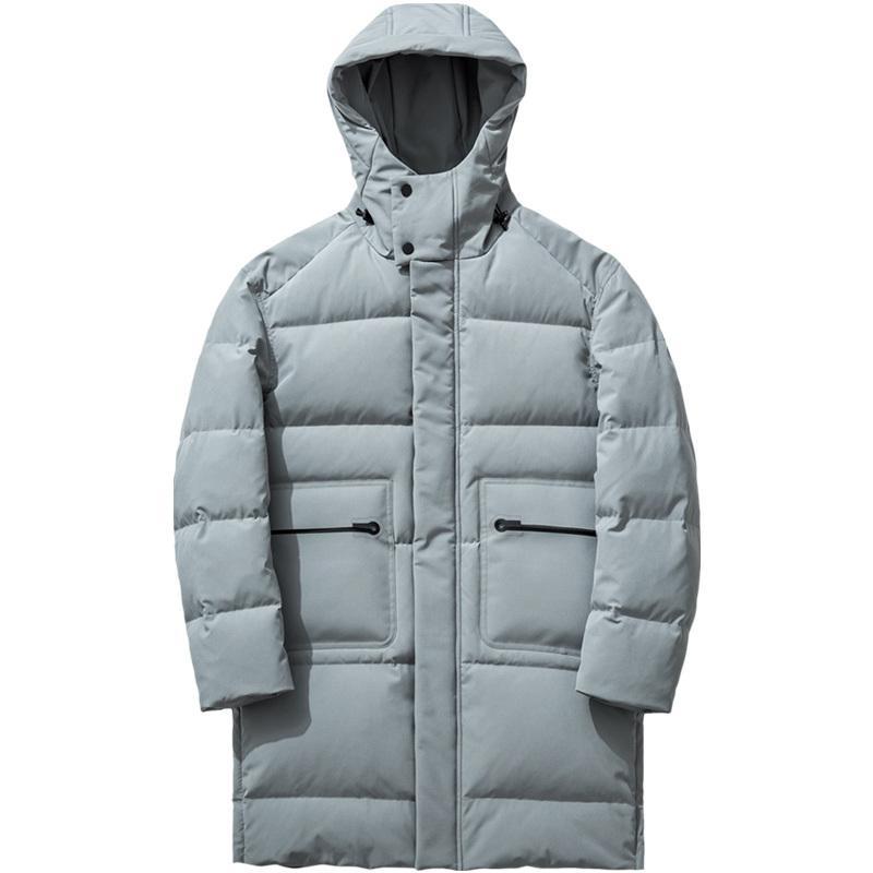 千纸鹤冬装新品连帽羽绒服中长款纯色青年加厚保暖外套男潮60212
