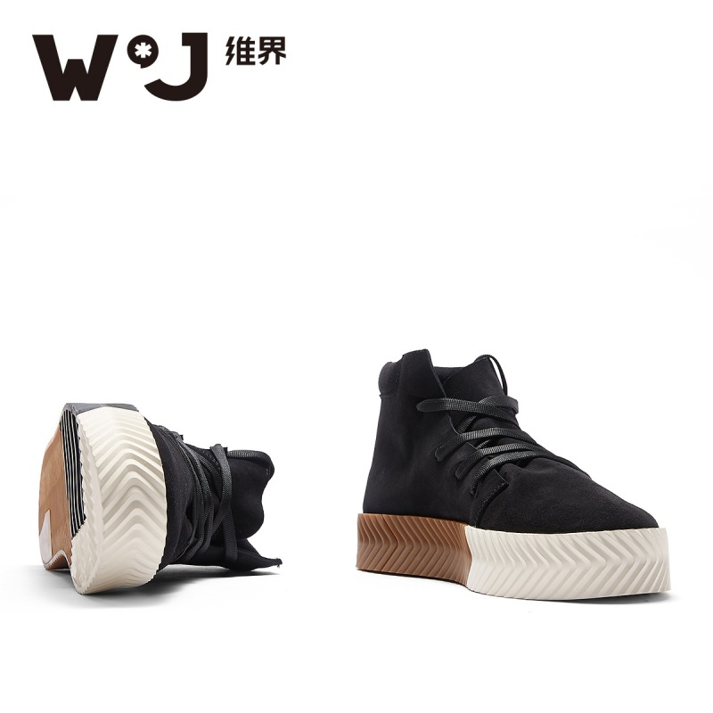 维界高帮鞋男英伦真皮时尚厚底皮靴子黑色潮流个性嘻哈休闲鞋男鞋