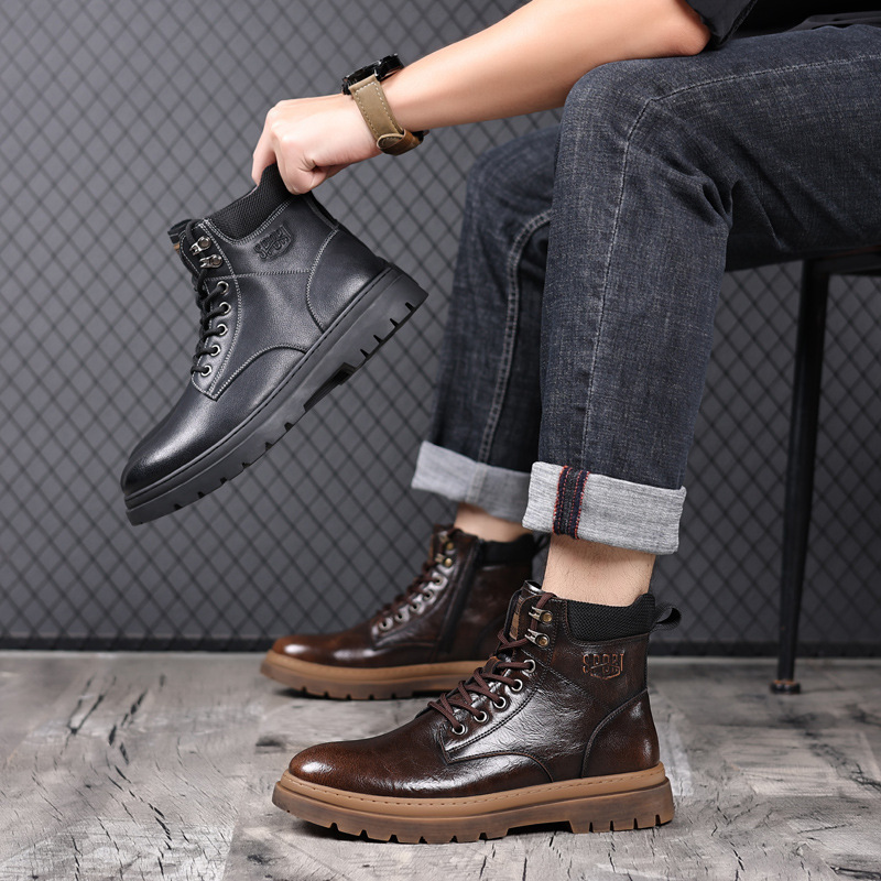 马丁靴男款真皮短靴英伦风百搭男鞋加绒保暖高帮休闲鞋工装靴男