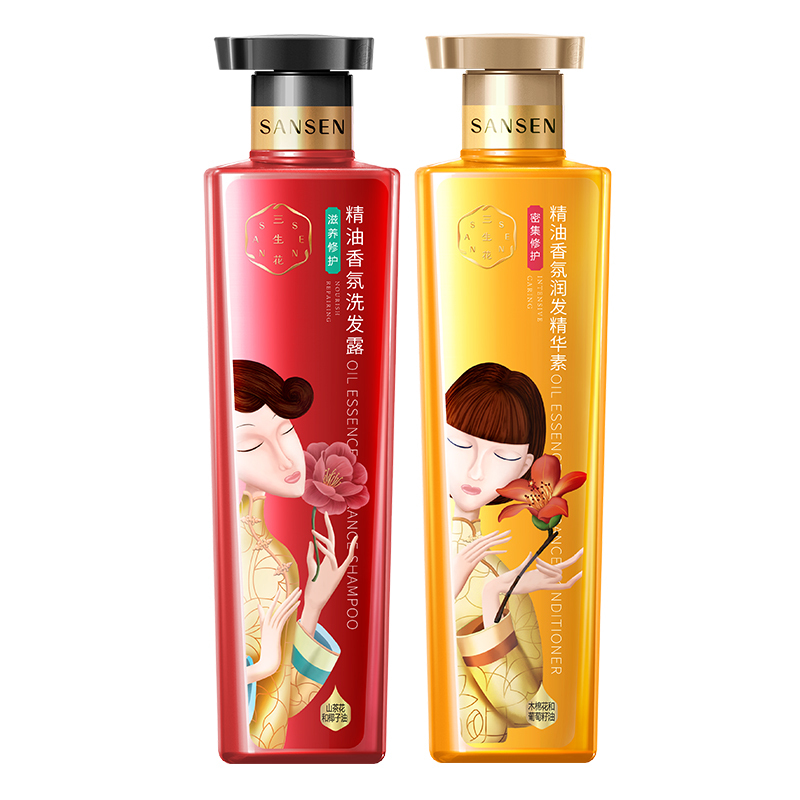 百雀羚三生花洗发水精油香氛滋养修护洗发露500ml+护发素500ml男女通用