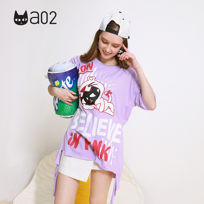 a02新款2020玩趣印花飘带长款短袖T恤女夏DTU1B0531KT