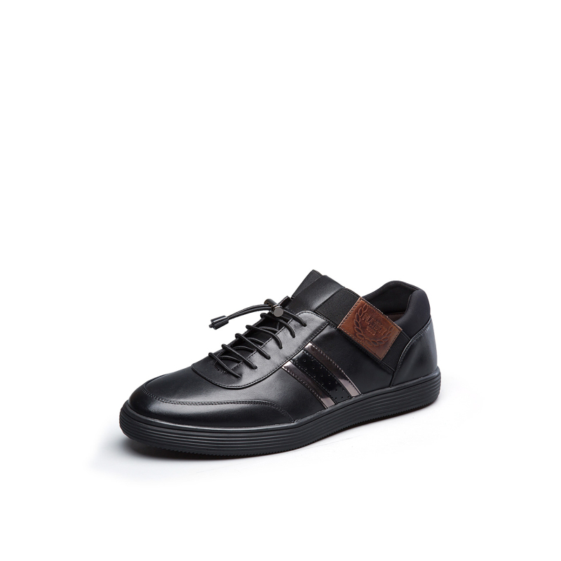 花花公子playboy男士个性拼接软面牛皮时尚休闲鞋男鞋黑色