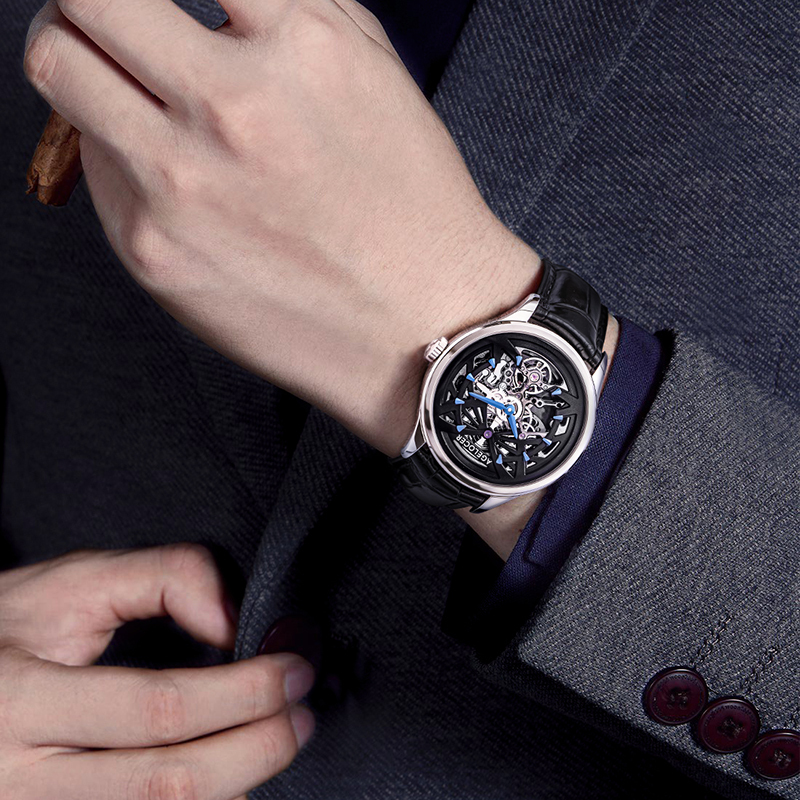 艾戈勒agelocer手表新款黑森林系列全自动机械表男士全景镂空雕花时尚