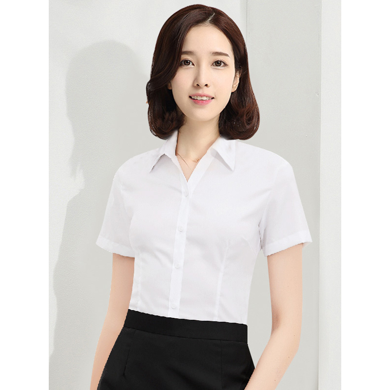 罗蒙夏季女士竹纤维短袖白衬衫商务休闲寸衫上班职业工作服衬衣ol_fhv
