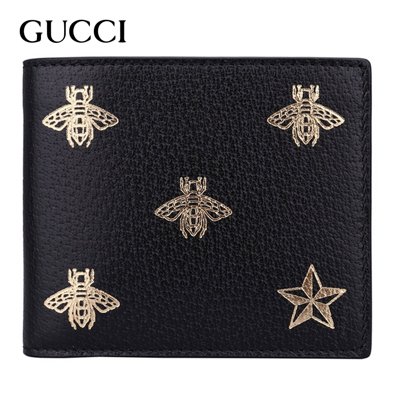 GUCCI 古驰 gucci男包 奢侈品小蜜蜂男士皮革短款钱包 黑色 495055DJ2KT8474