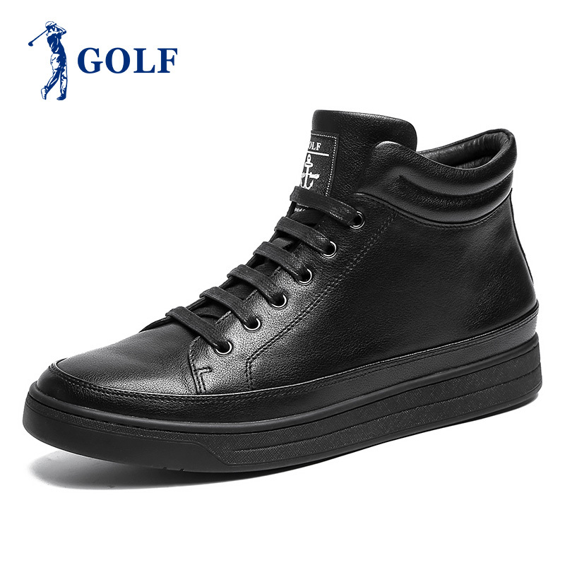 GOLF/高尔夫冬季新品时尚男靴子真皮高帮韩版靴子男黑色