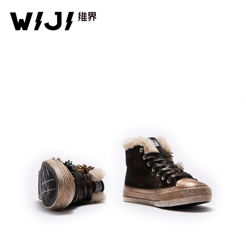 WIJI冬季新款加绒保暖高帮帆布鞋休闲舒适个性潮流青春靓丽女鞋女图片