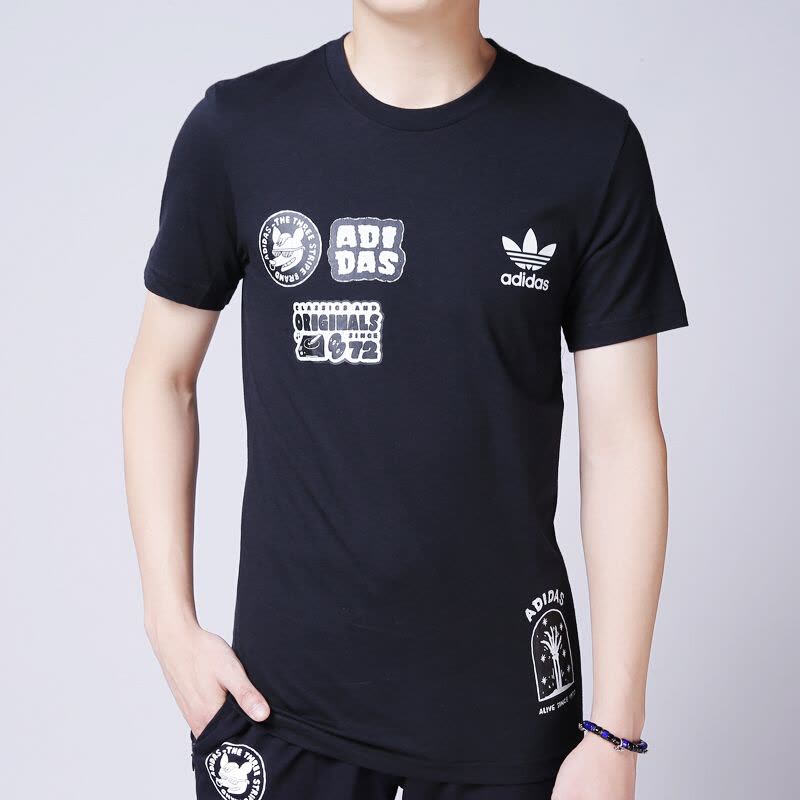 Adidas阿迪达斯三叶草男装秋季运动休闲透气短袖T恤BS316图片