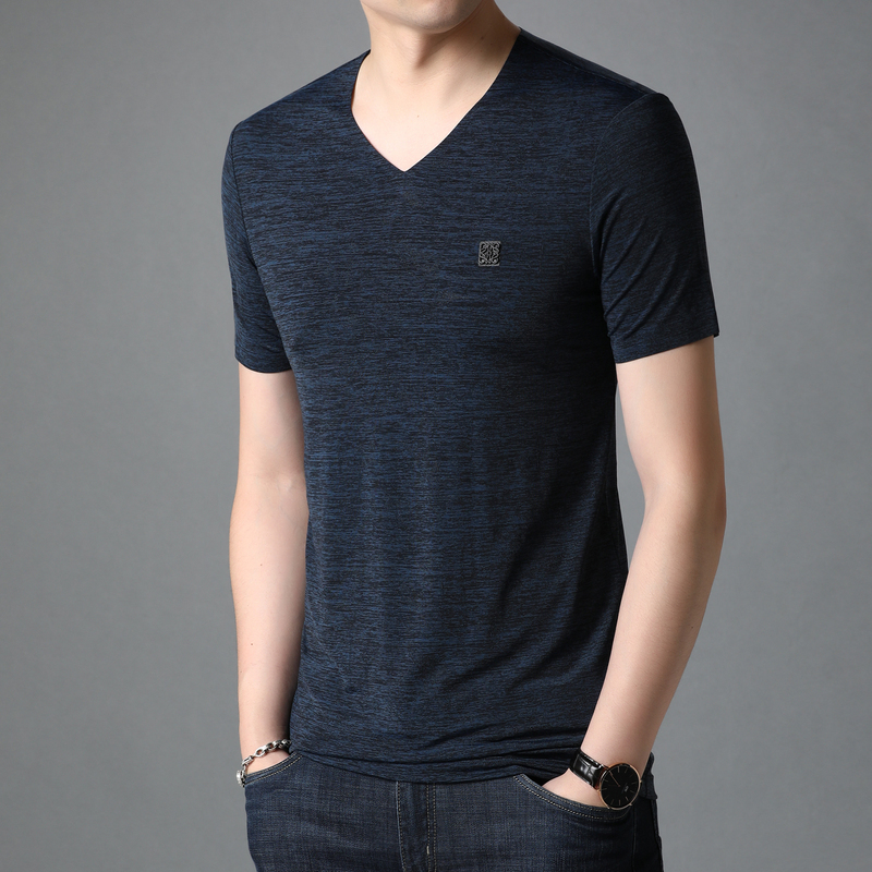 恒源祥男士v领短袖t恤夏季新款纯色休闲上衣中青年潮流体恤衫