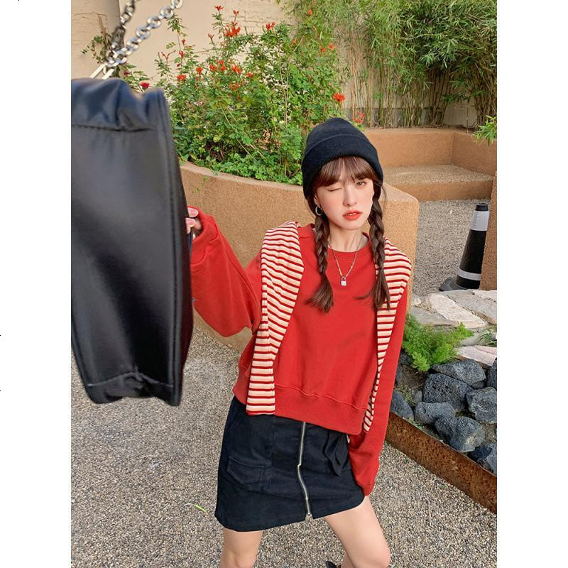 OtherMix短款卫衣女2021春新款炸街盐系小个子糖果色圆领宽松上衣