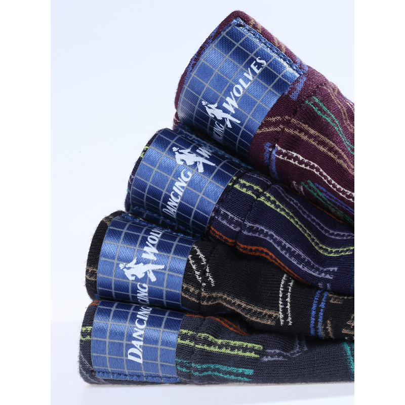 与狼共舞内裤 男士粘纤薄款印花平角裤 中腰四角裤 四条装