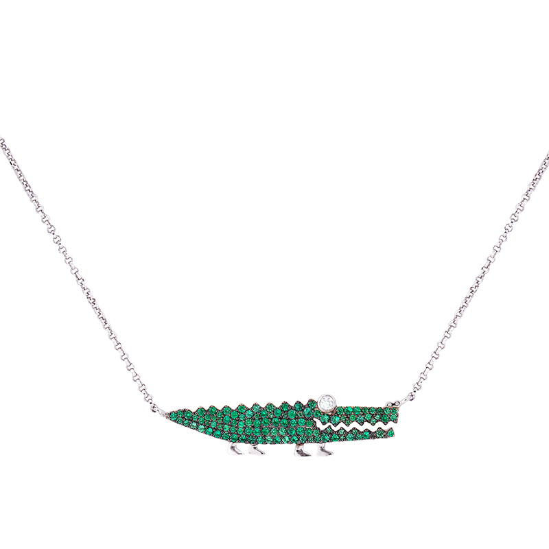 apmmonaco张靓颖明星同款银镶薄荷绿晶钻鳄鱼设计项链趣味锁骨链颈链
