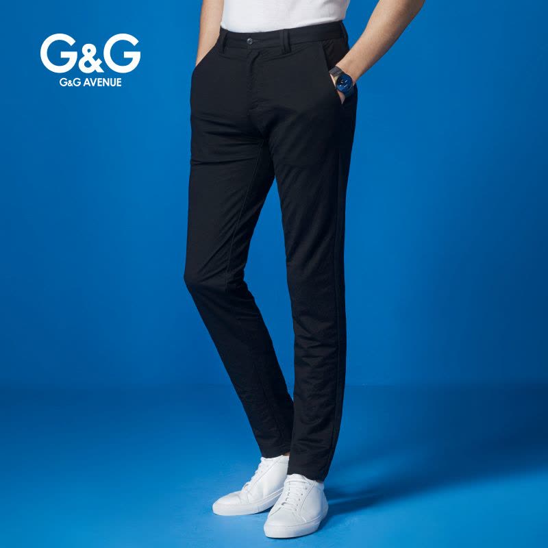 G＆G 男士裤子黑色休闲裤男2019新款春季修身男裤韩版潮流小脚裤图片