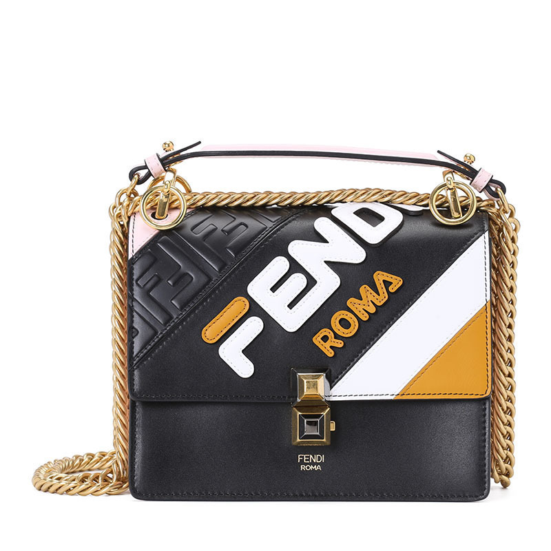 FENDI/芬迪 女包FILA LOGO拼接KAN I小号单肩包 8M0381 18x15x9CM
