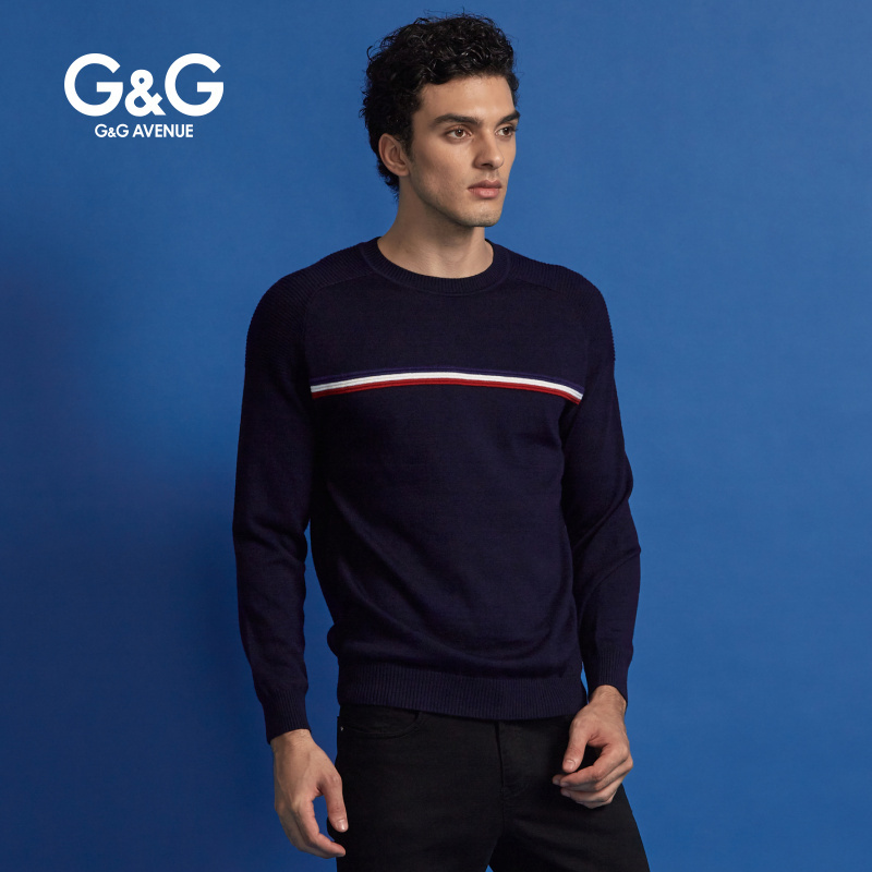 G＆G 男士2018冬季新款毛衣男潮羊毛衫圆领春秋款休闲打底针织衫
