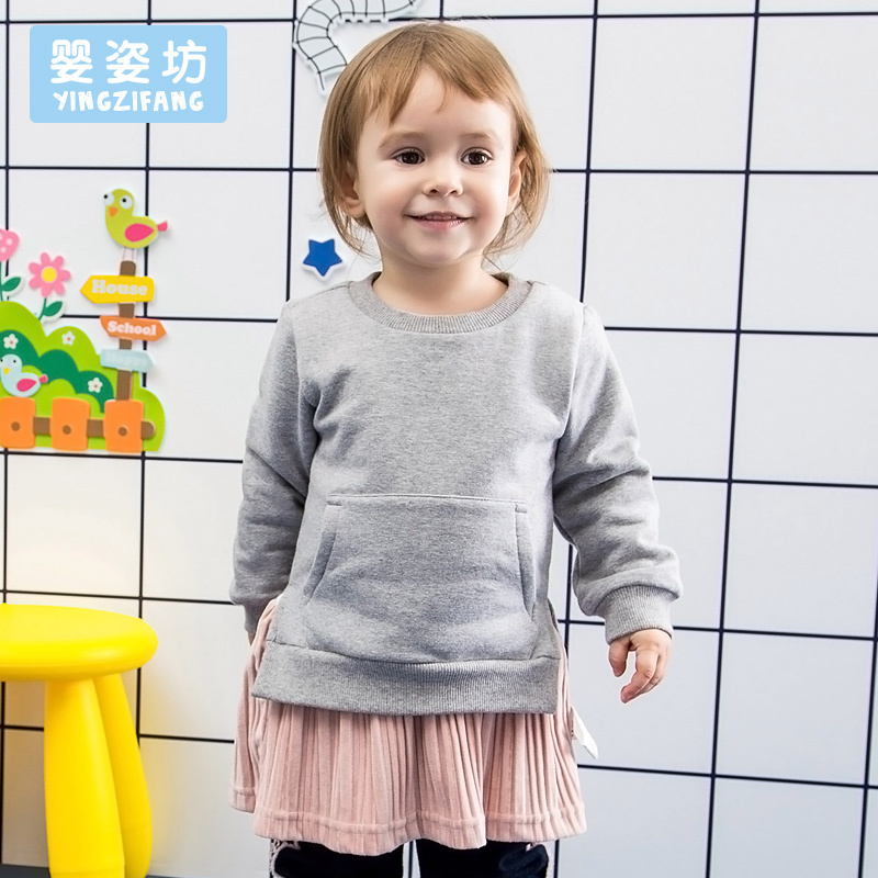 婴姿坊秋冬新款韩版小女孩洋气冬装女童连衣裙宝宝儿童长袖t恤裙子