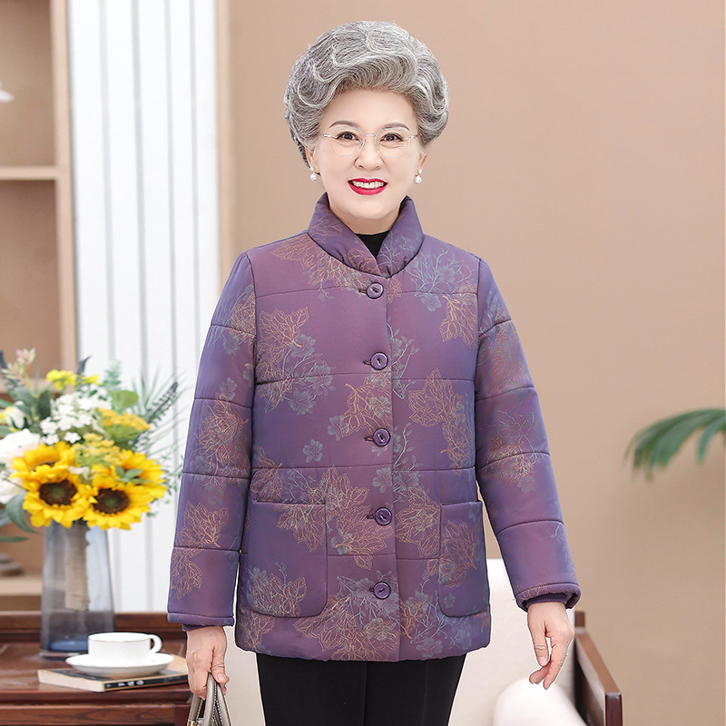 冬装奶奶装2022新款女装中老年人衣服加绒加厚老年外套立领厚