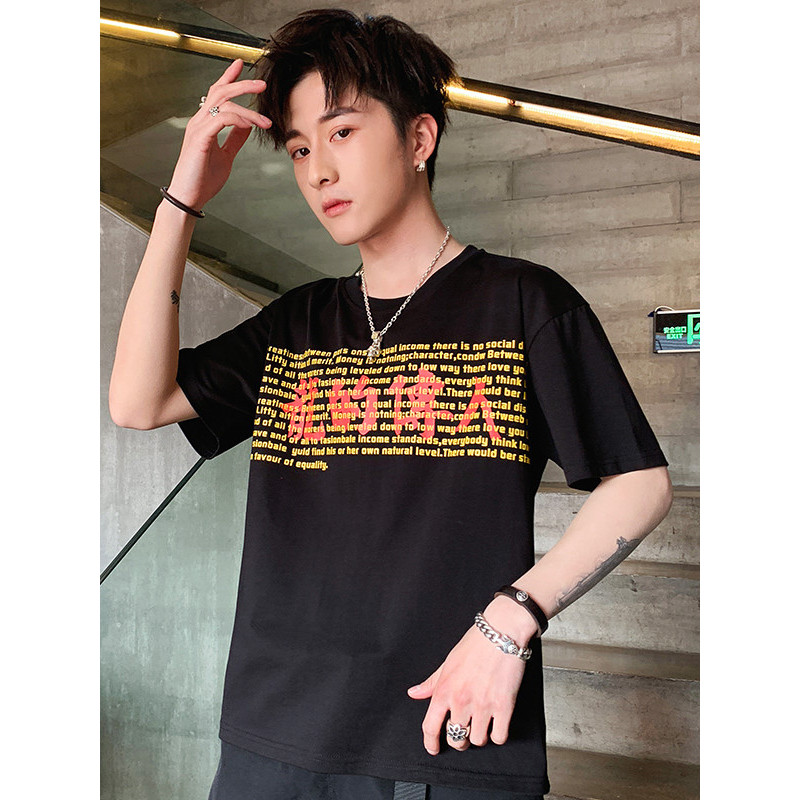 2019男士夏季新款休闲潮流个性印花体恤潮宽松短袖T恤男LA-MD-9111