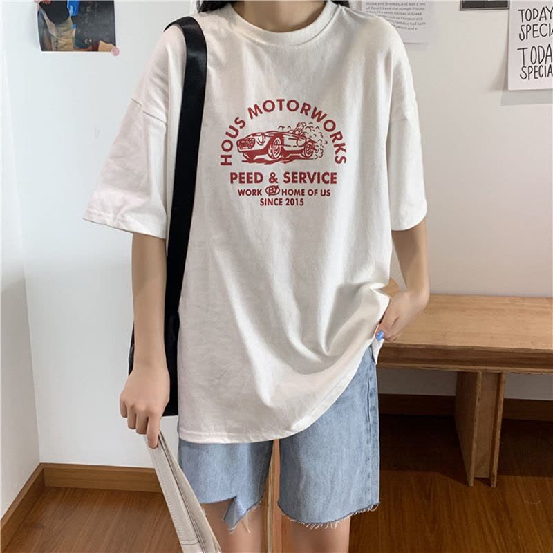 夏季韩版宽松短袖T恤女韩版新款bf风大码上衣情侣打底衫图片