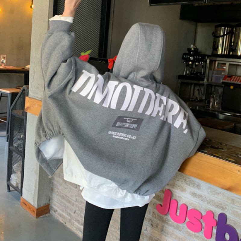 秋冬新款加绒连帽卫衣女宽松bf学院风拉链学生开衫长袖外套潮图片