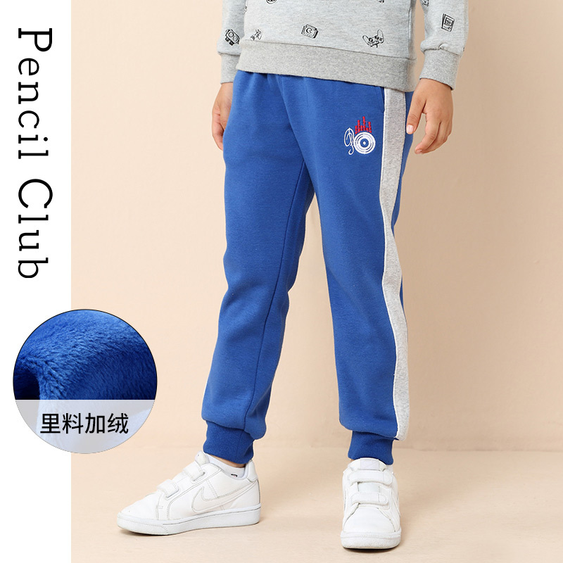 铅笔俱乐部童装2019秋装新款男童加厚加绒裤子中大童运动保暖长裤