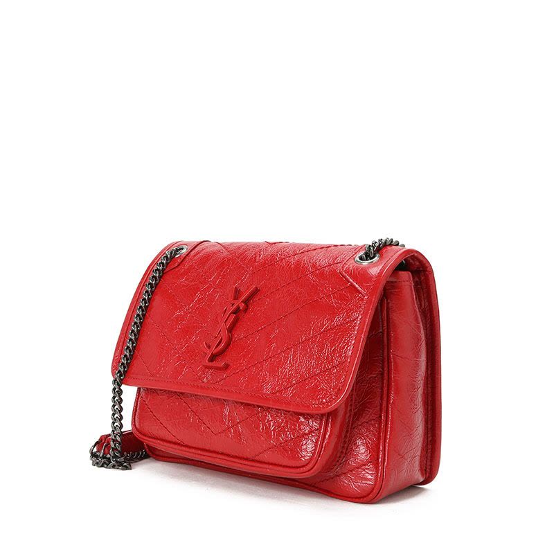 预售 圣罗兰 YSL NIKI 口盖包迷你 字母LOGO光面皮 褶皱皮 女士单肩包 533037金链银链图片