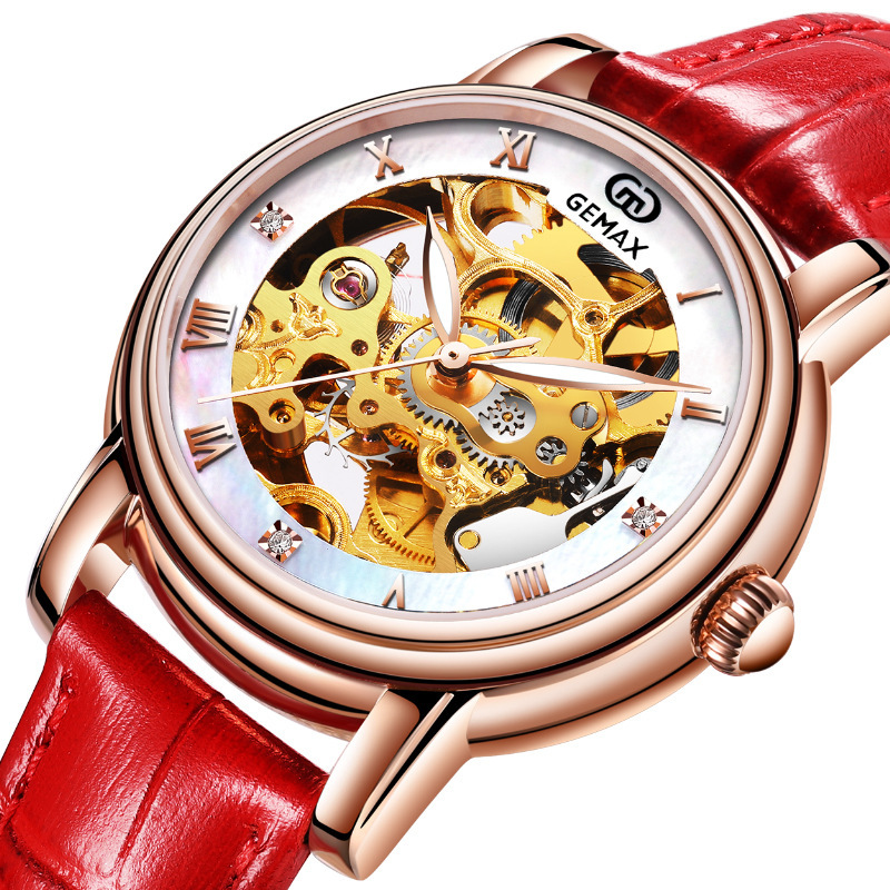 gemax格玛仕防水自动机械手表女士watch时尚镂空腕表mx8186
