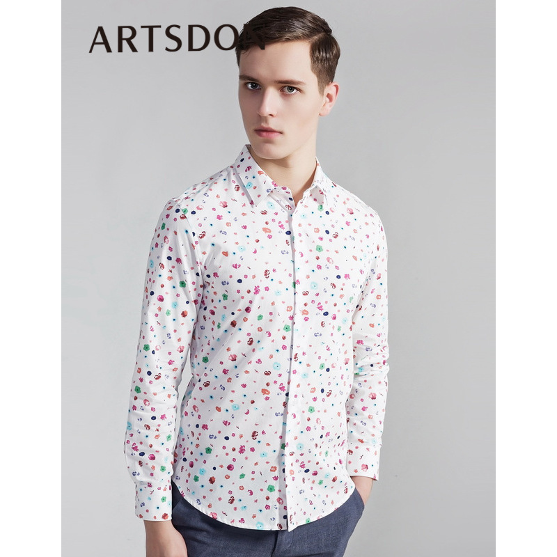 Artsdon/阿仕顿男装春季碎花长袖衬衫时尚商务休闲修身款男式衬衣