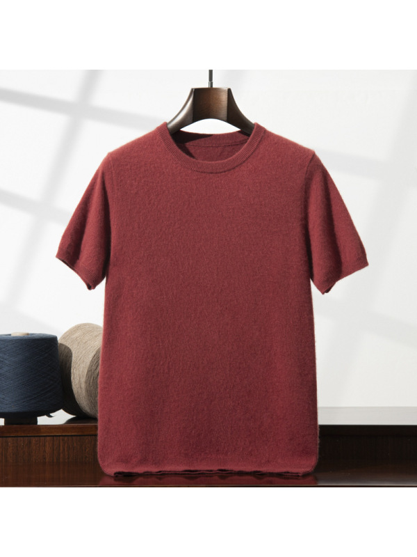 男士山羊毛衫圆领短袖针织衫春秋冬季休闲套头内搭羊毛毛衣打底潮