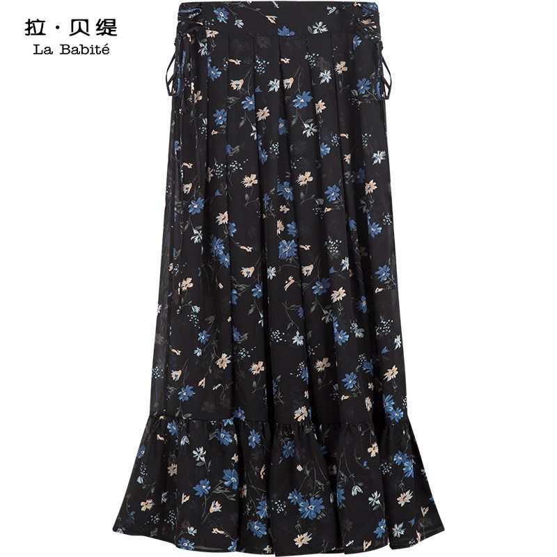 拉贝缇夏季半身鱼尾裙女新款碎花小清新高腰时尚休闲百褶裙雪纺裙60005737