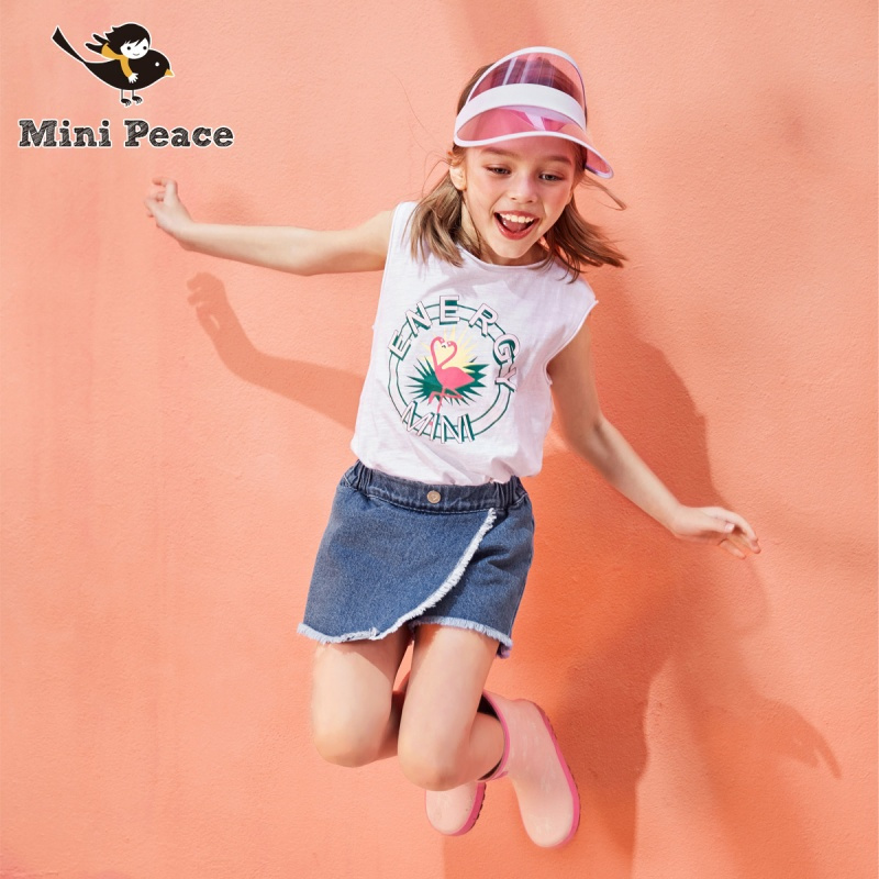 minipeace太平鸟童装 女童针织牛仔短裤个性毛边裤儿童夏装新款