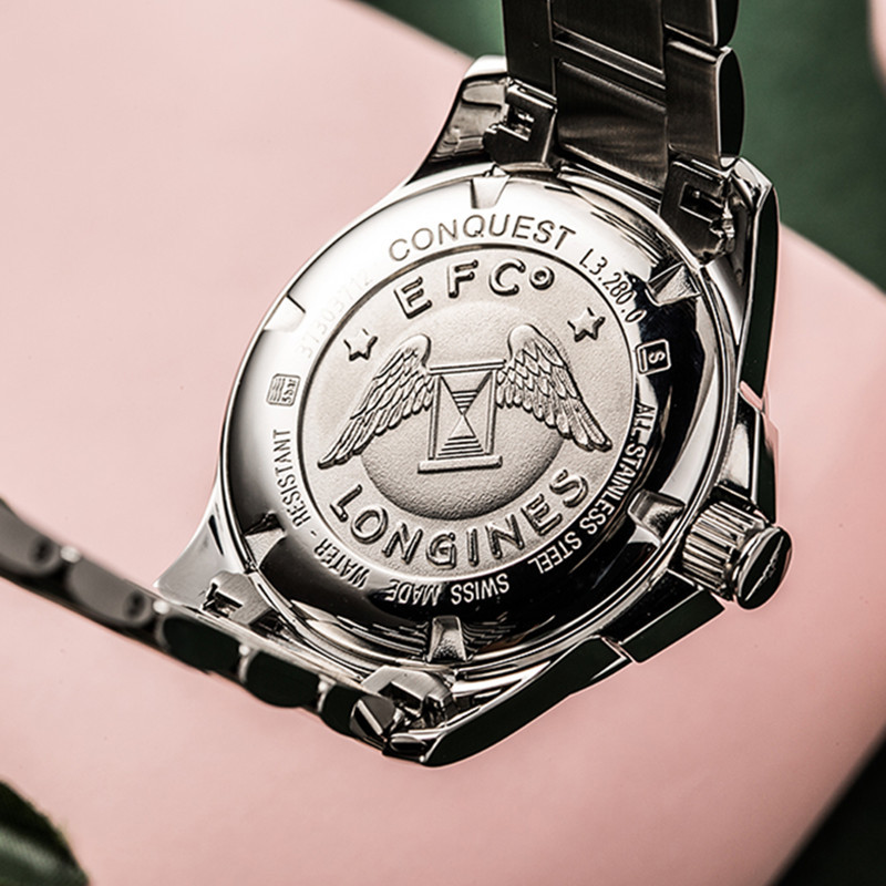 浪琴longines瑞士女表运动系列时尚精钢镶钻珍珠贝母盘35mml32800877