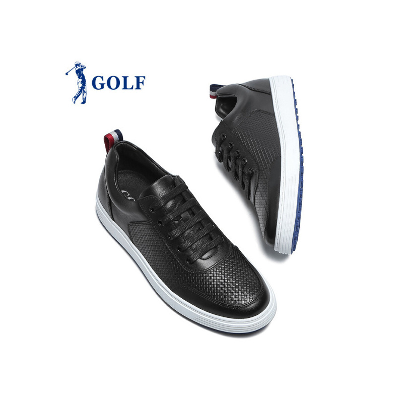 GOLF/高尔夫休闲鞋男秋季新品撞色编织纹系带潮流滑板鞋男透气舒适真皮鞋子男