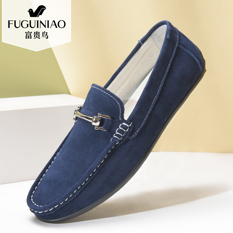 富贵鸟（FUGUINIAO）男鞋2018新品牛反绒豆豆鞋驾车鞋休闲轻便舒适一脚蹬懒人鞋