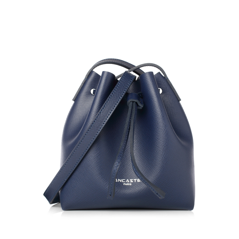 lancasterparis抽绳束口纯色十字纹牛皮迷你女士斜挎水桶包42223blue
