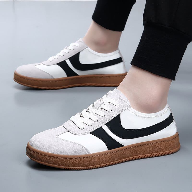 高端德训鞋男款真皮透气板鞋欧美休闲复古牛筋阿甘鞋男士小白鞋潮图片