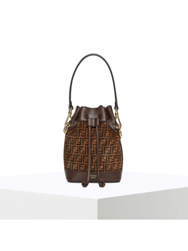 预售 芬迪 FENDI MON TRESOR 水桶包迷你 LOGO标识FF压纹 女士手提包 8BS010金扣