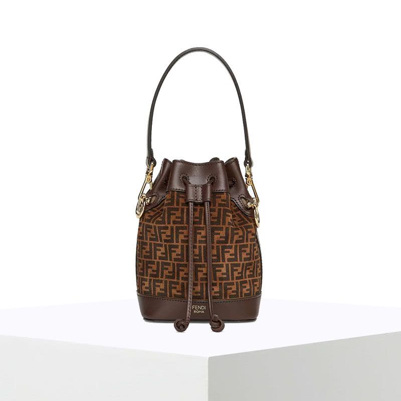 预售 芬迪 FENDI MON TRESOR 水桶包迷你 LOGO标识FF压纹 女士手提包 8BS010金扣图片