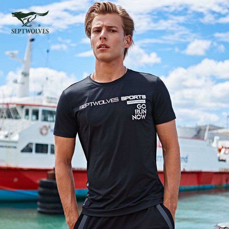 七匹狼户外运动短袖T恤 2019夏季青年印花圆领T恤休闲男装图片