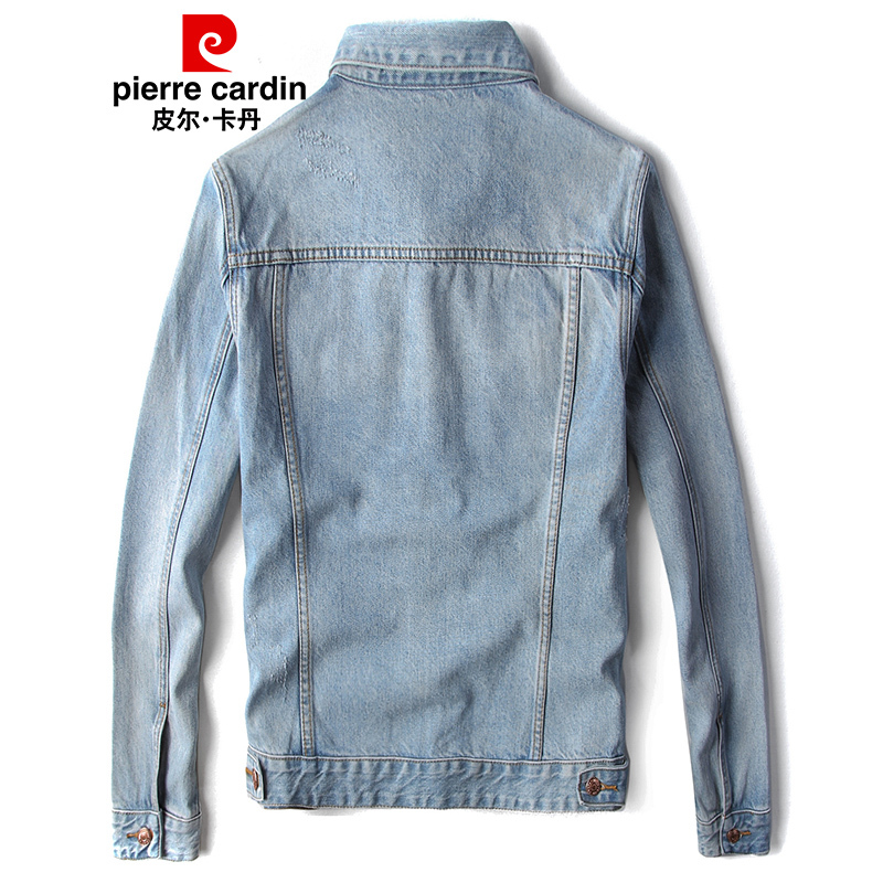 皮尔卡丹（pierre cardin）牛仔夹克男 经典水洗磨白型酷刮痕做旧男士个性夹克外套