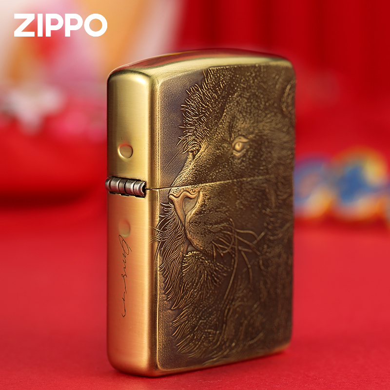 zippo正版打火机防风煤油男士火机雄狮金色盔甲机