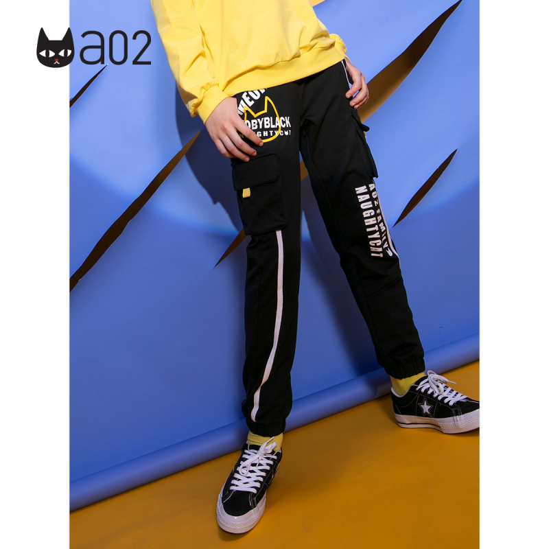 a02新款潮流大口袋工装裤撞色印花束脚休闲裤女DTU5A0891PN