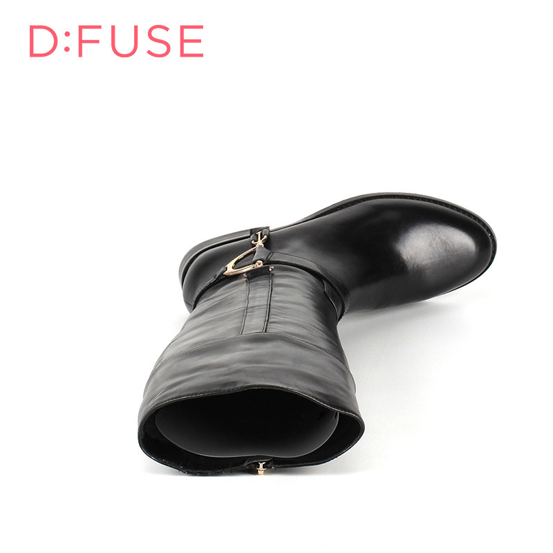 D：Fuse/迪芙斯长靴冬新款牛皮圆头低跟侧拉链女鞋DF54116501_ahC04