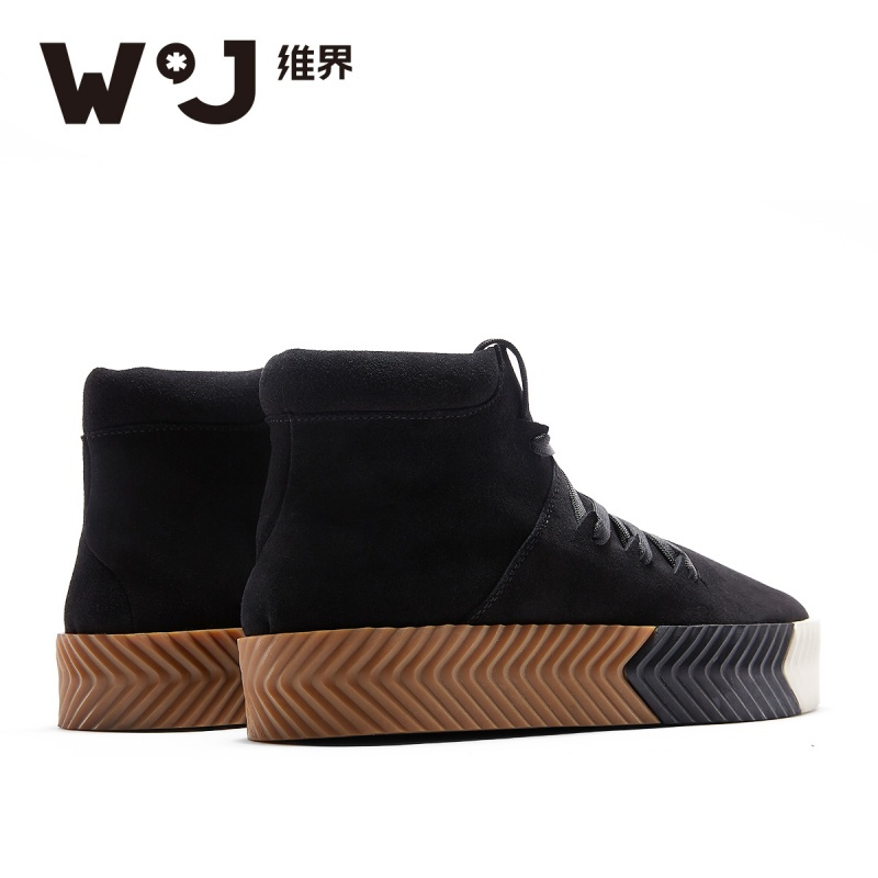 维界高帮鞋男英伦真皮时尚厚底皮靴子黑色潮流个性嘻哈休闲鞋男鞋