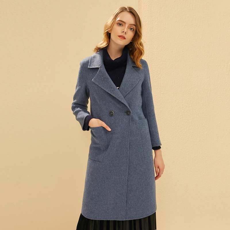 金菊女装春季纯羊毛双面呢大衣女士中长款毛呢大衣修身显瘦羊毛呢外套