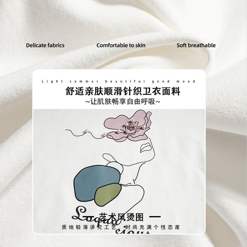 OUNIXUE欧昵雪 | [时尚烫图T恤]春季休闲波浪圆领韩版宽松打底衫长袖女卫衣