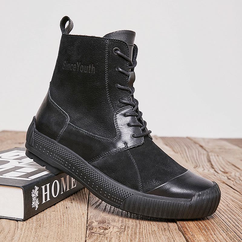马丁靴男士头层牛皮英伦复古厚底运动休闲秋季高帮真皮工装靴透气图片